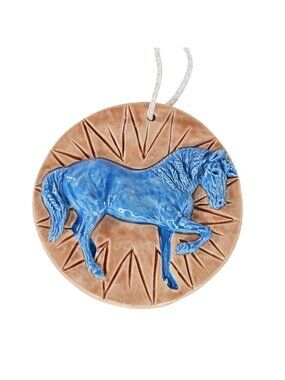 Kristina Lucas Francis Ceramic Horse Medallion Ornament 2013 Peach Blue